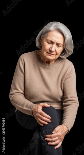 Elderly Woman Experiencing Knee Pain, Senior Arthritis Discomfort, Mature Adult Joint Ache, Healthcare Concept