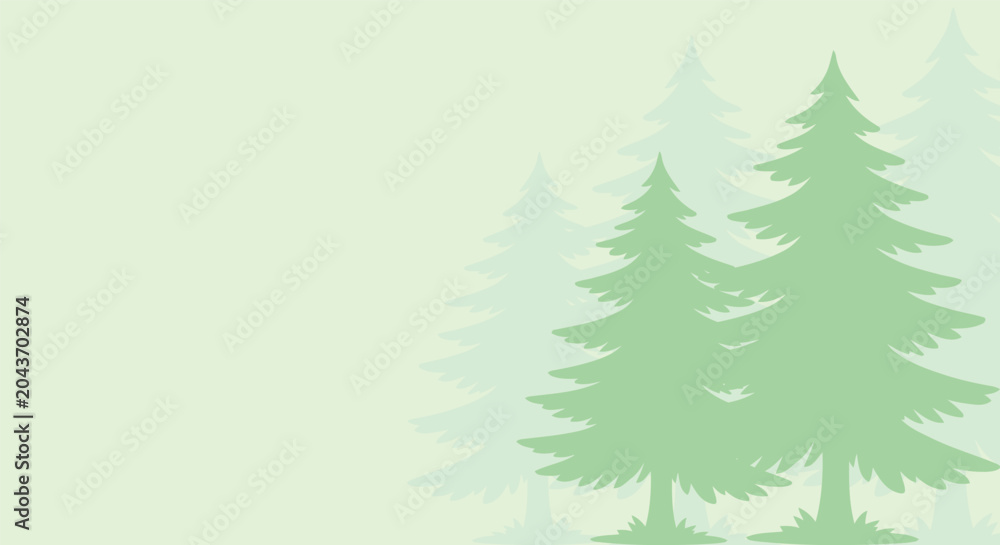 Obraz premium Pine trees in soft green vector forest Pine tree background