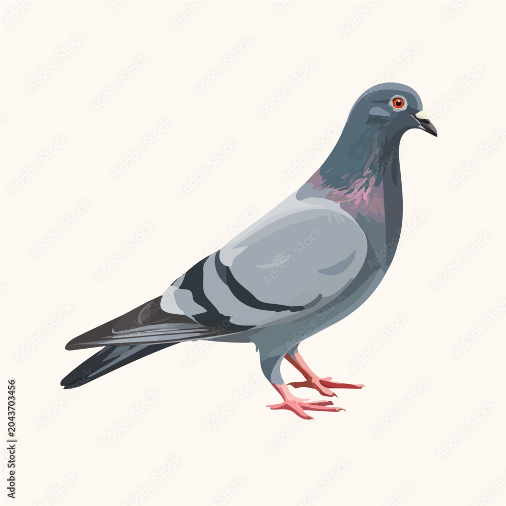 Fototapeta premium Clean 2D flat vector depiction of a Pigeon, designed in minimalist modern style with white background.