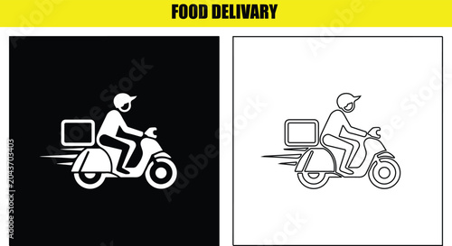 Tableau sur toile Food delivery service icon set featuring scooter courier graphic for restaurant app interface design