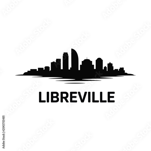 Tableau sur toile Cityscape Silhouette Against White Background With Text Gabon
