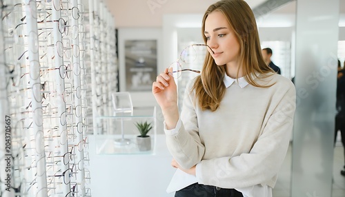 A person is holding a  fashioned eye glass in hand in a store