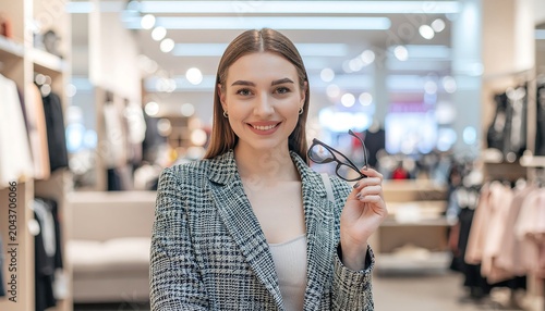 A person is holding a  fashioned eye glass in hand in a store