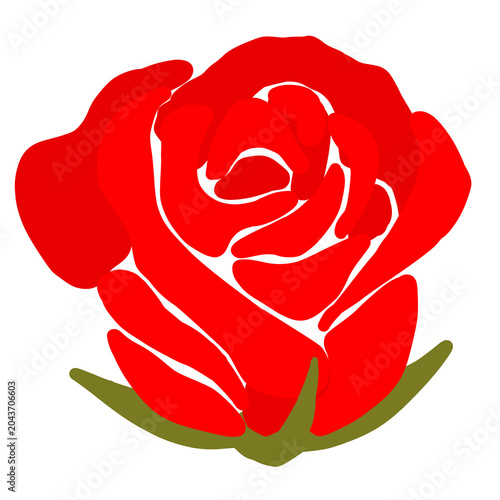 An elegant red rose illustration with green sepals, nature element design