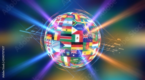 Global Connections and International Relations A 3D Illustration of World Flags Representing Unity and Communication Across Nations