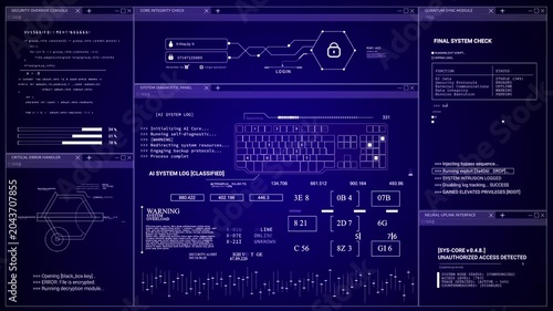 Interactive Technology Infographic Futuristic HUD Data text Interface Sci Fi 2D texture. Blue background