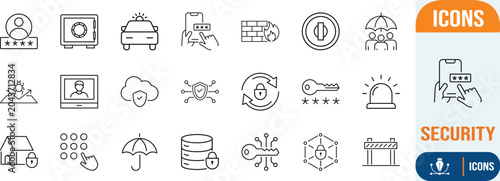 Tablou pe pânză Digital security and protection line icons