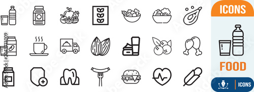 Bild auf Leinwand Food health and nutrition outline icons
