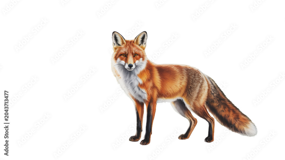 Φωτογραφία Red fox standing alert in natural pose with bushy tail Vector