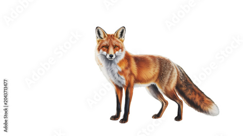 Slika na platnu Red fox standing alert in natural pose with bushy tail Vector