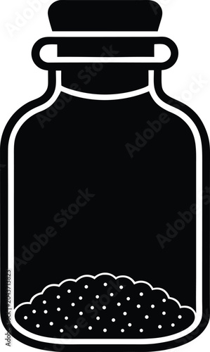 Glass jar icon with cork lid and powder vector illustration isolated on white background
