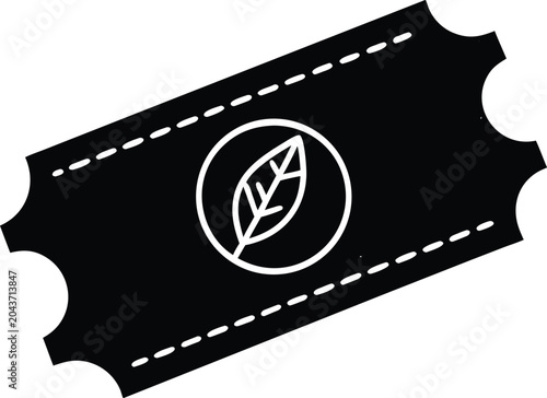 Eco friendly admission ticket with green leaf icon solid vector sign on isolated white background