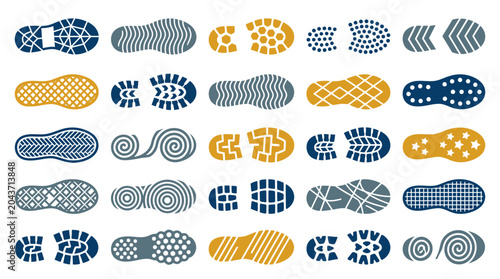 Collection of various shoe sole designs.