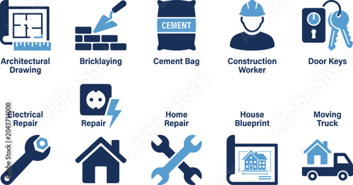 Foto Set of vector icons for construction and home repair isolated on transparent background, home repair concept