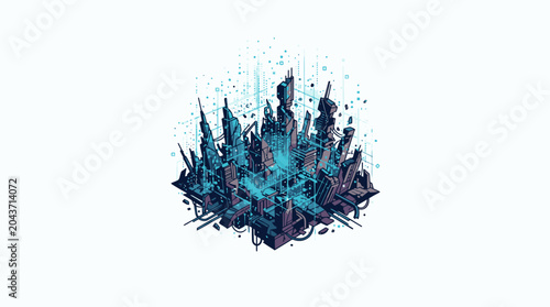 Abstract Blue and Black Fractal Pattern.