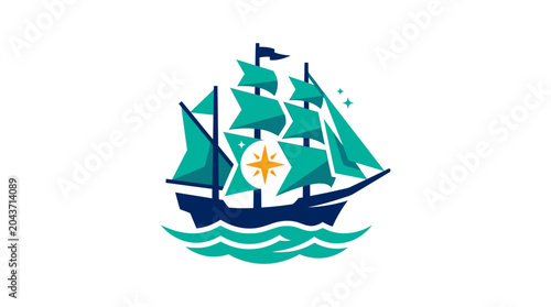 Sailing Ship on the Ocean Waves.