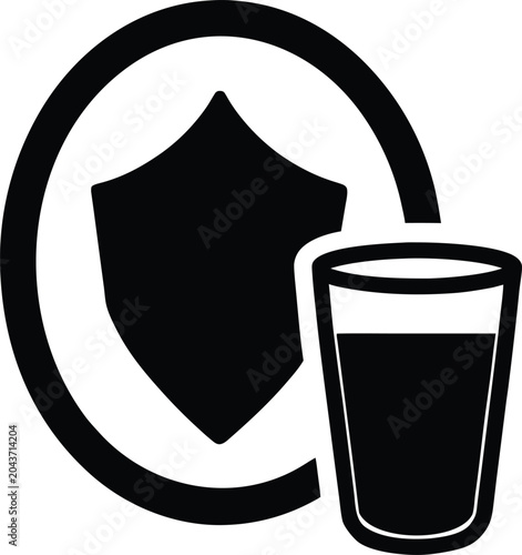 Water safety and health protection vector icon with shield and glass