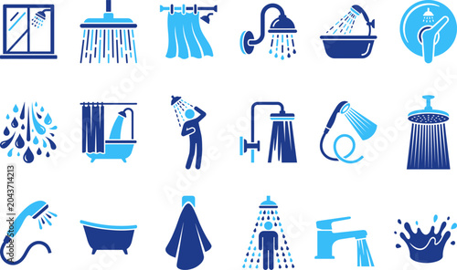Tableau sur toile Bathroom and shower icons set, collection of hygiene and plumbing symbols vector