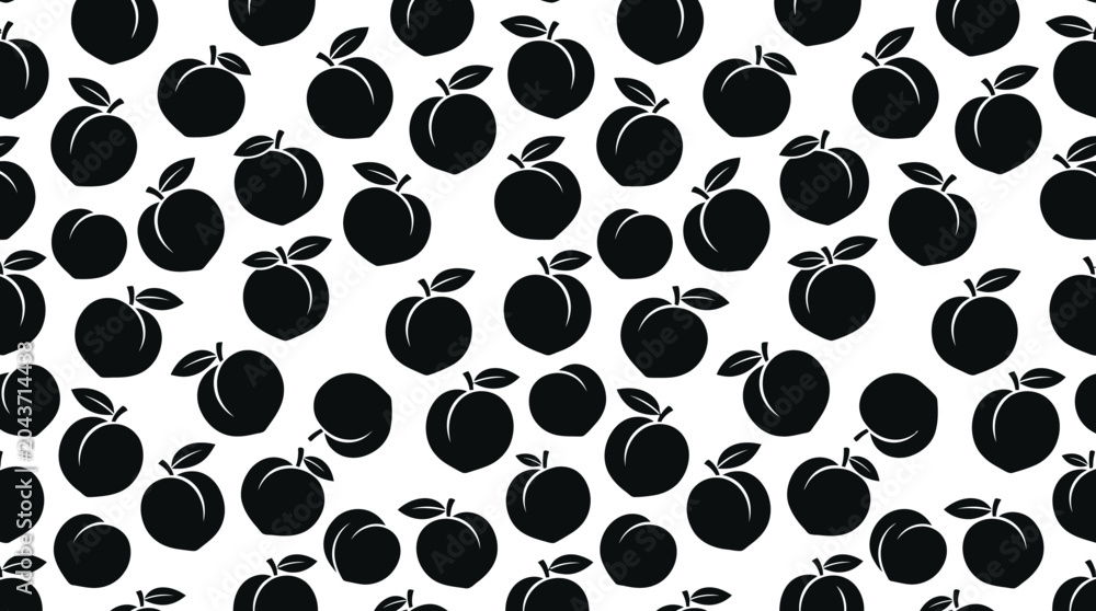 Fototapeta premium Black apples with green leaves pattern.