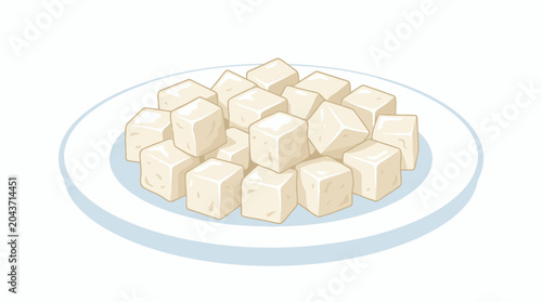 A plate of cubed white cheese.