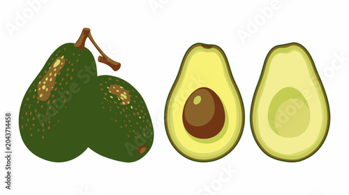 Avocado Fruit Whole and Cut Open.
