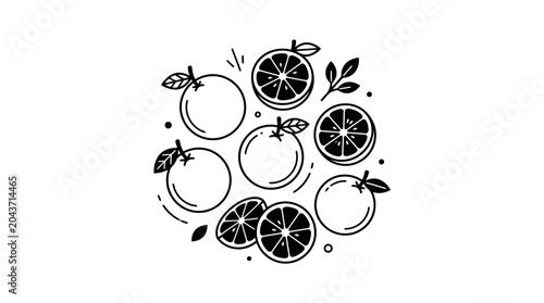 Black and white oranges illustration.