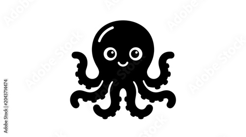 Black cartoon octopus with smiling face.