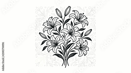 Black and white lily flower bouquet.