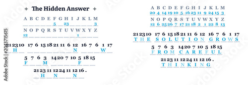 Bild auf Leinwand Number cipher cryptogram puzzle with book themed hidden answer