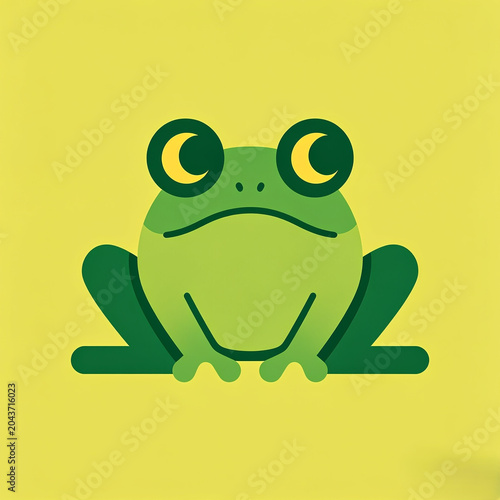 A cartoon frog sitting on a bright yellow background looking sad