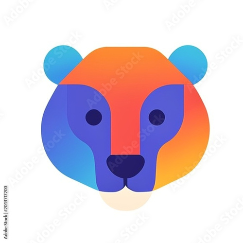 A colorful cartoon bear face with a modern design and vibrant colors