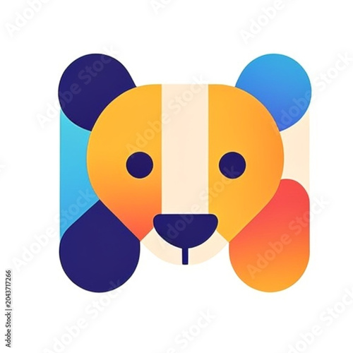 A colorful geometric bear logo on a white background