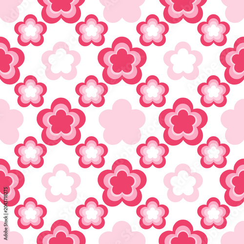 Cute Pink Flower Seamless Pattern Floral Shapes Design Decoration Element 