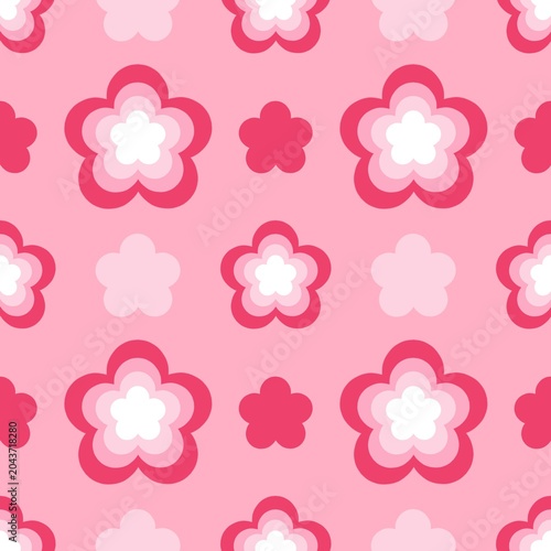 Pastel Pink Floral Seamless Background with Cute Retro Flowers