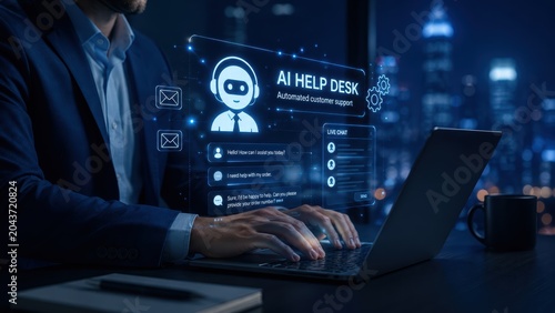 AI help desk chatbot dashboard for customer support automation digital assistant service and online communication workflow