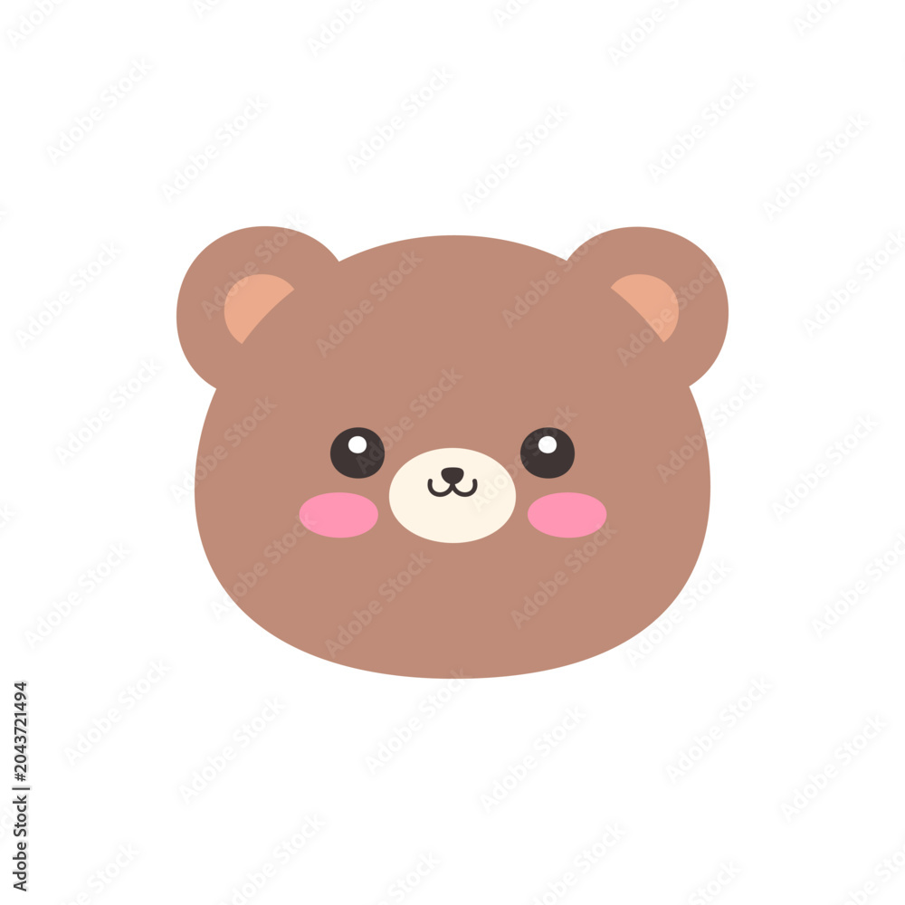 Fototapeta premium Cute kawaii bear face flat vector illustration