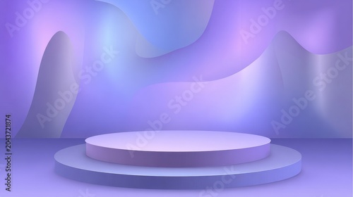 Abstract gradient podium background featuring violet, purple, and lilac tones, designed as a clean empty 3D studio backdrop for product presentation mockup templates and vector illustration use.