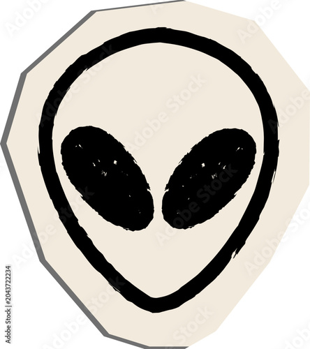 Grunge Alien Head Sticker Art - Minimalist Extraterrestrial Illustration