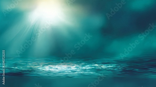 Abstract teal background featuring blurred turquoise water with soft sunlight effects, designed as a vector illustration suitable for posters, graphic design, and summer or aqua-themed banners.
