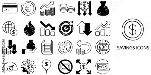 Savings simple concept 24 Black and White color icons set .Vector illustration.