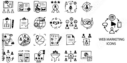 Web Marketing simple New concept 24 Black and White color icons set .Vector illustration.