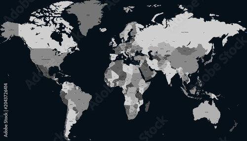 World map. Grey modern vector map. Silhouette map