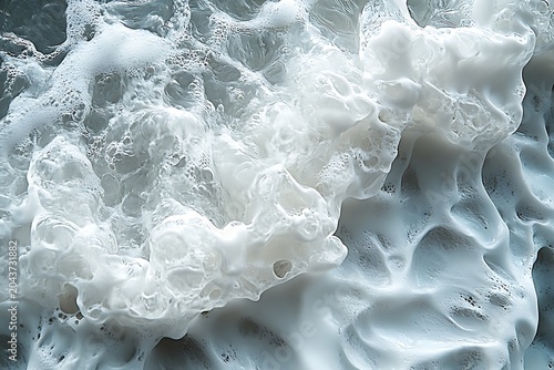 Luminous White Sea Foam and Bubbles Create a Delicate Textured Water Surface
