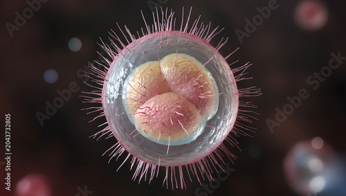 3D Medical Illustration of a Human Embryo at Four-Cell Stage