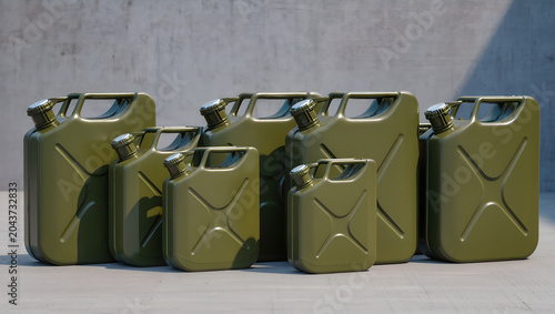 Group of Olive Green Military Fuel Jerry Cans
