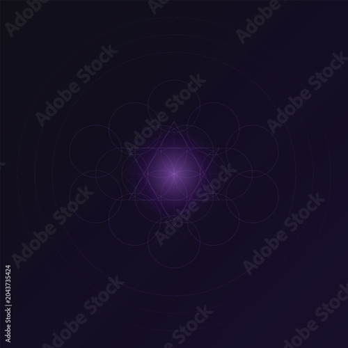 Dark Sacred Geometry Background with Abstract Mystic Mandala Lines and Purple Spiritual Glow