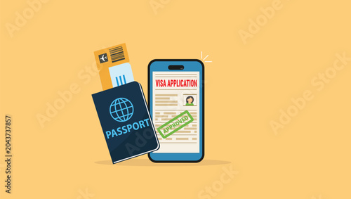 Online Visa Approval on Smartphone with Passport Documents