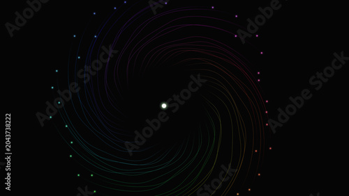 Photos Symmetrical geometric flower of life spiral composed of thin colored lines and tiny dots
