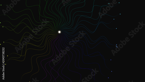 Tableau sur toile Wavy colorful light rays emanating from central glowing sun in psychedelic abstract pattern