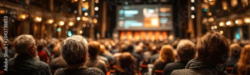 People sitting in chairs watching a presentation on a screen